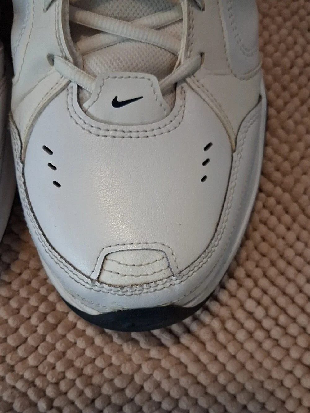 Nike White and Navy Air Monarch Low-Top Sneakers